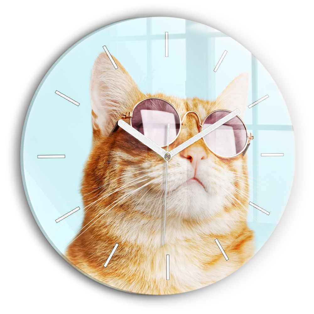 Zegar szklany fi30 Śmieszny kot w okularach