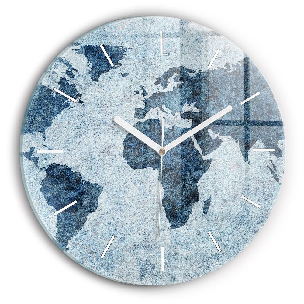 Zegar szklany fi30 Malowana mapa świata