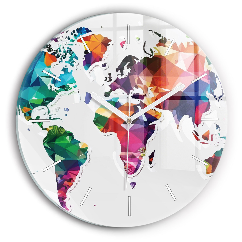 Zegar szklany fi30 Mapa świata trójkąty
