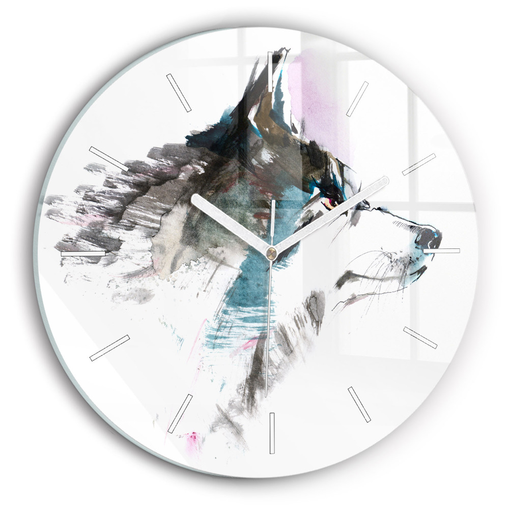 Zegar szklany fi30 Profil malowanego wilka