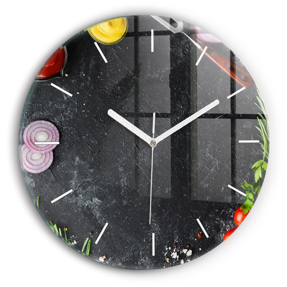 Zegar szklany fi30 Warzywa na stole