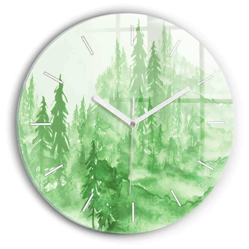Zegar szklany fi30 Malarstwo zielony las