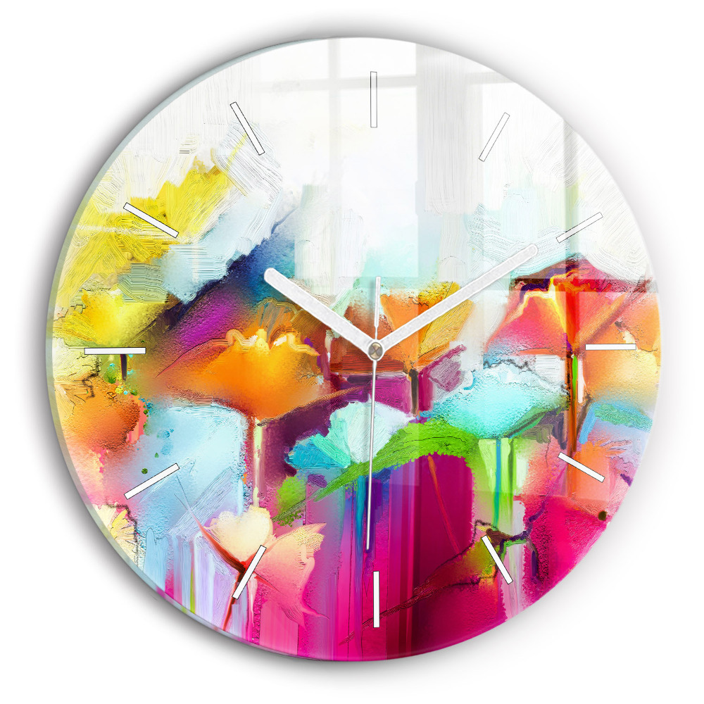 Zegar szklany fi30 Abstrakcyjne kwiaty
