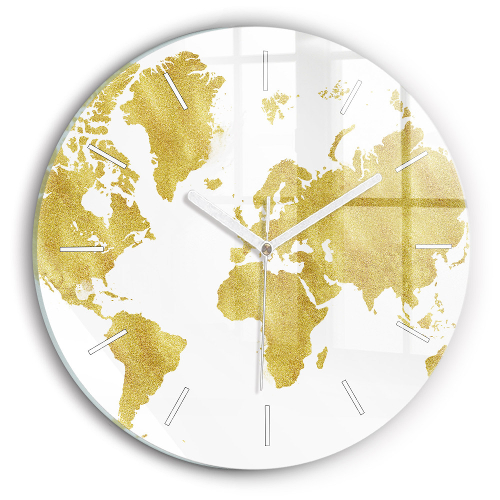 Zegar szklany fi30 Złota mapa świata