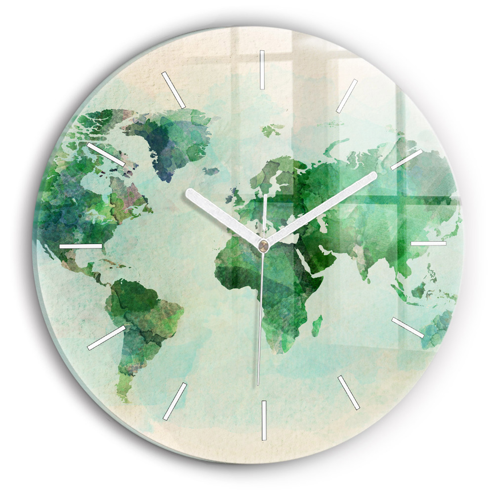 Zegar szklany fi30 Akwarela mapa świata