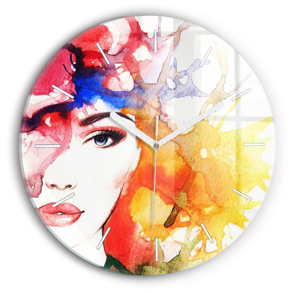 Zegar szklany fi30 Kolorowy portret kobiety