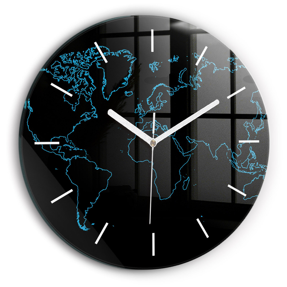 Zegar szklany fi30 Kontury mapy świata