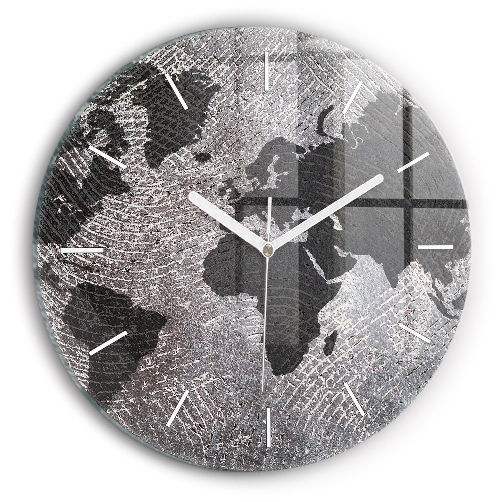 Zegar szklany fi30 Mapa świata beton
