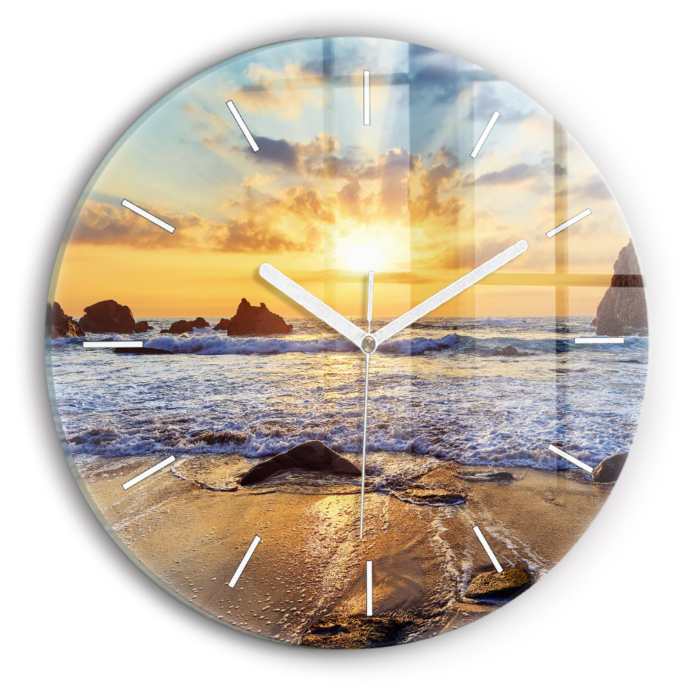 Zegar szklany fi30 Zachód słońca na plaży