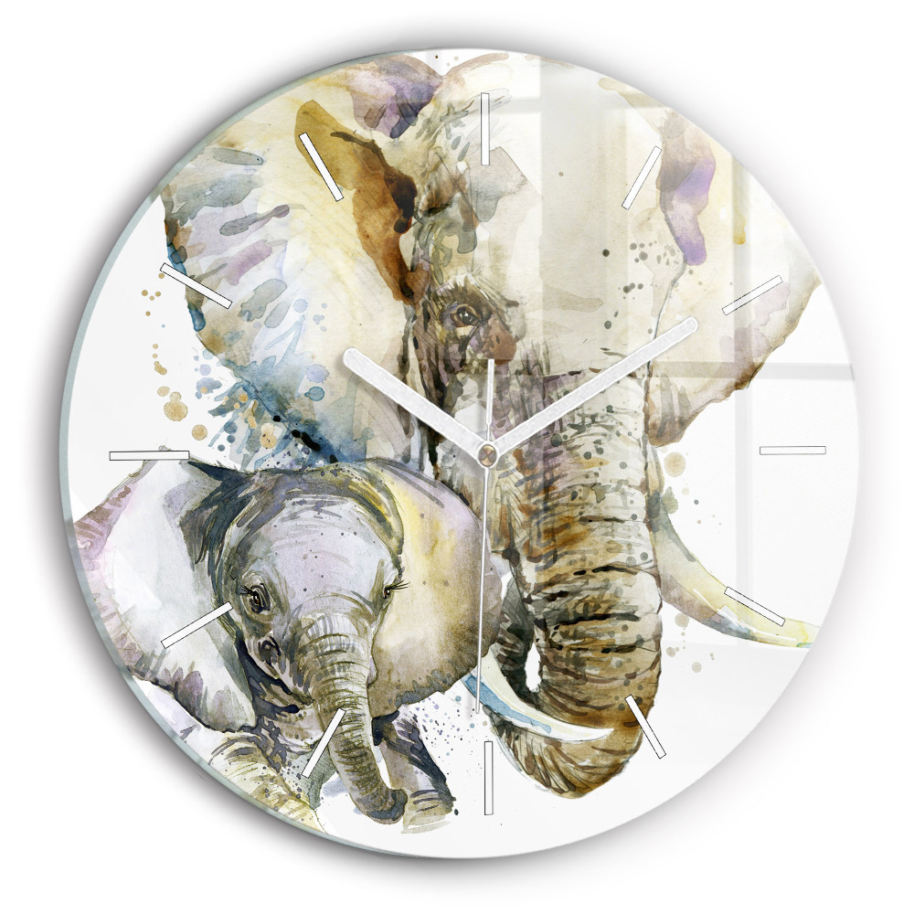 Zegar szklany fi30 Malowane zwierzęta słonie