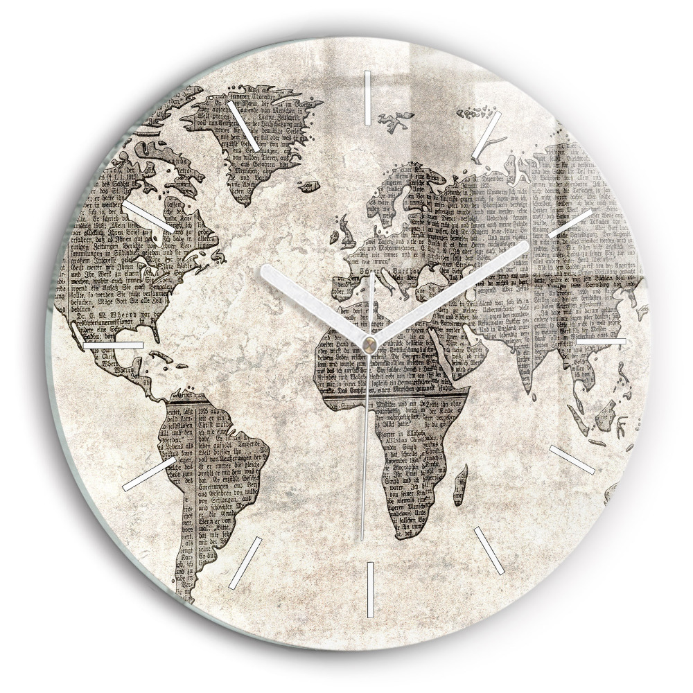 Zegar szklany fi30 Mapa świata gazeta