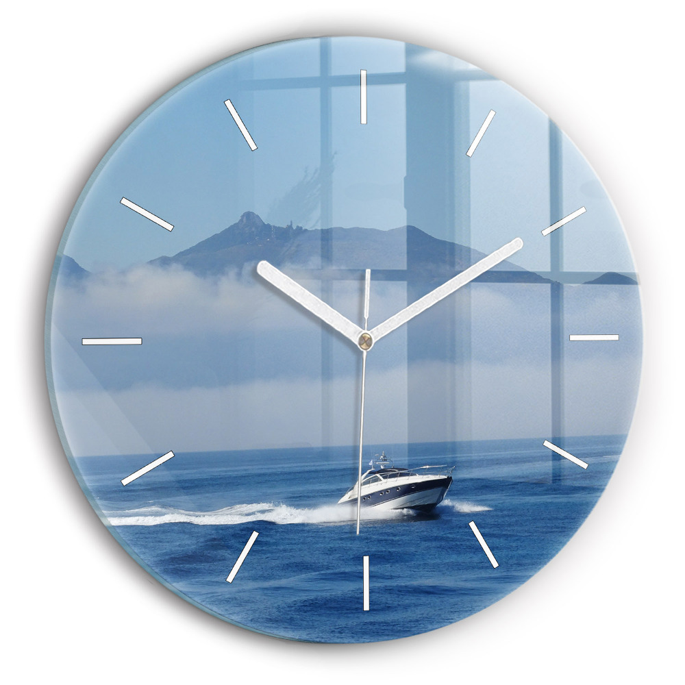 Zegar szklany fi30 Płynąca łódka na oceanie