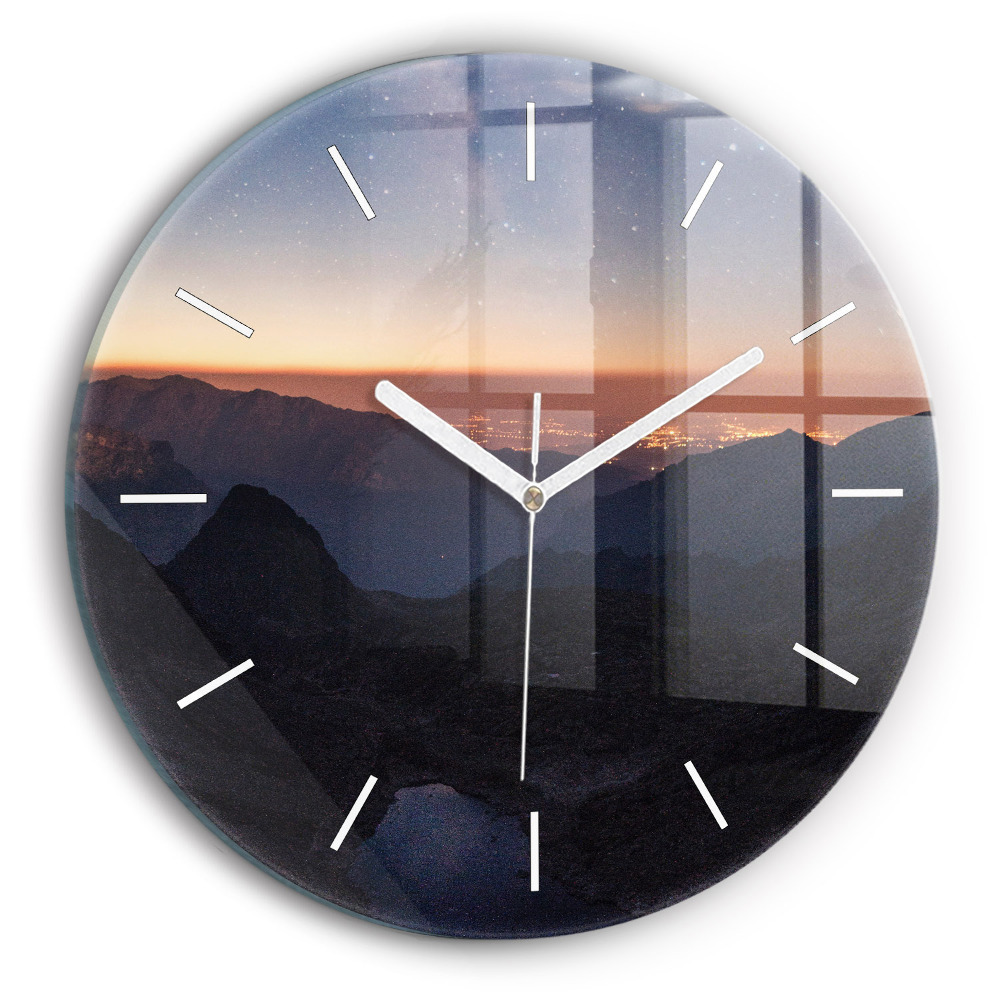 Zegar szklany fi30 Góry o zachodzie słońca