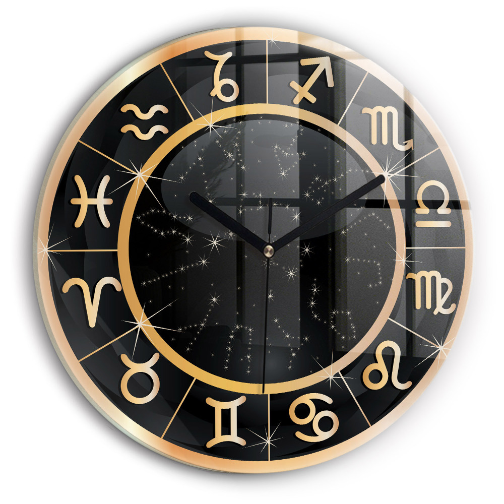 Zegar szklany fi30 Czarne znaki zodiaku