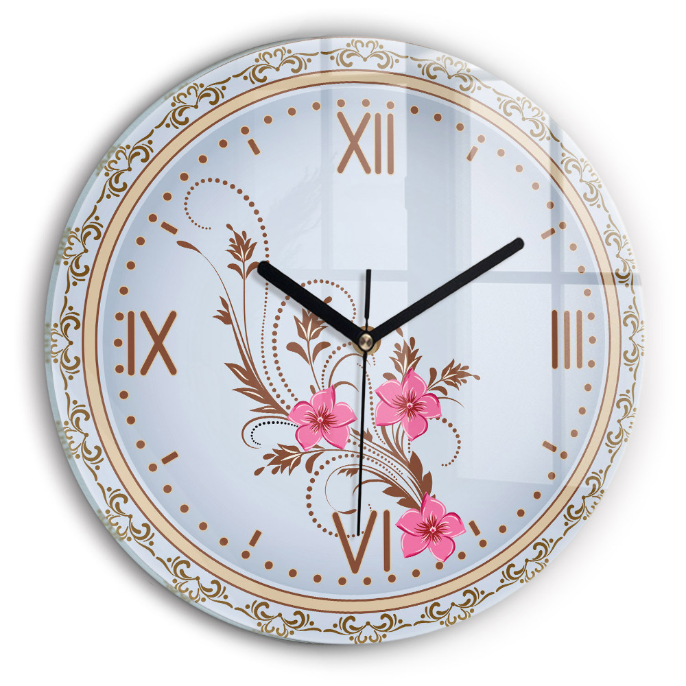 Zegar szklany fi30 Różowe kwiaty