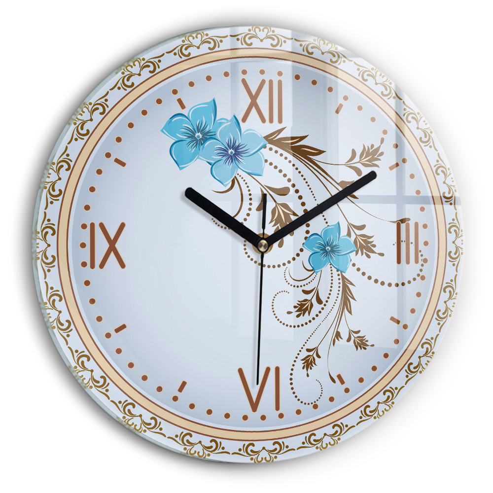 Zegar szklany fi30 Niebieskie kwiaty