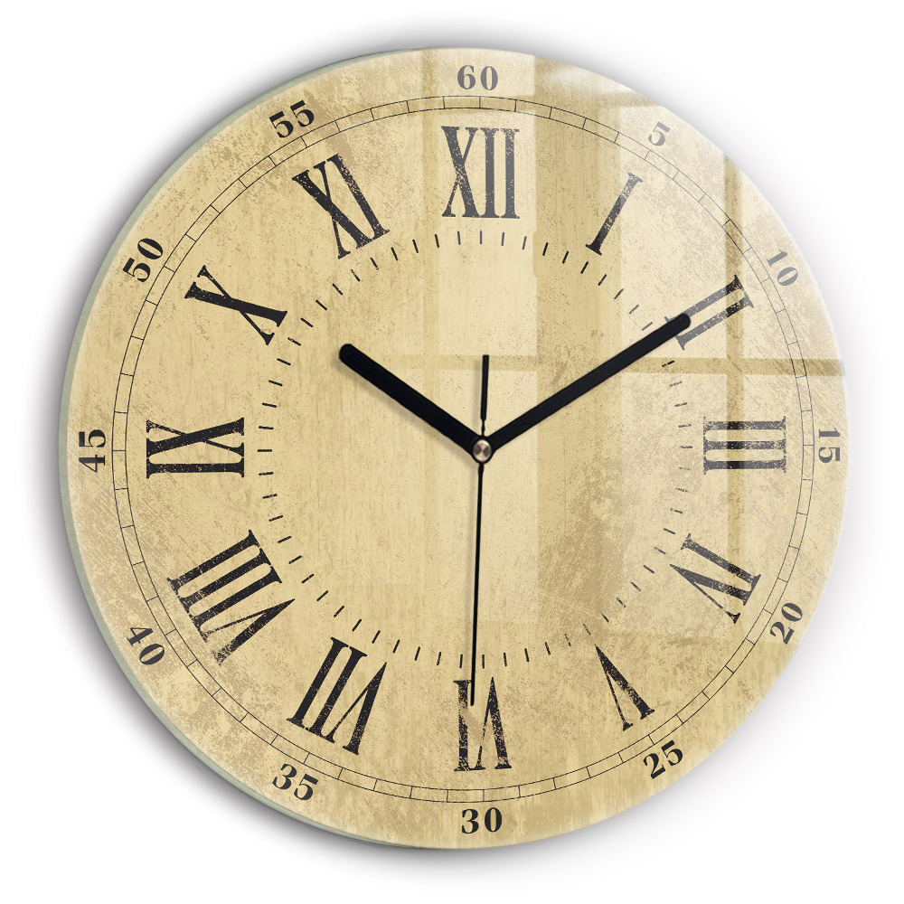 Zegar szklany fi30 Brązowe cyfry rzymskie