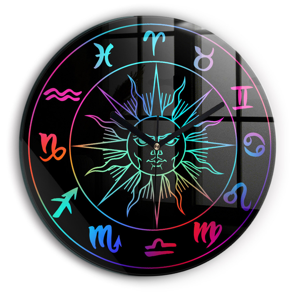 Zegar szklany fi30 Kolorowe znaki zodiaku