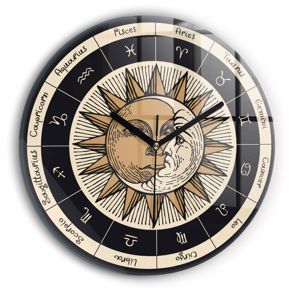 Zegar szklany fi30 Słońce i zodiaki