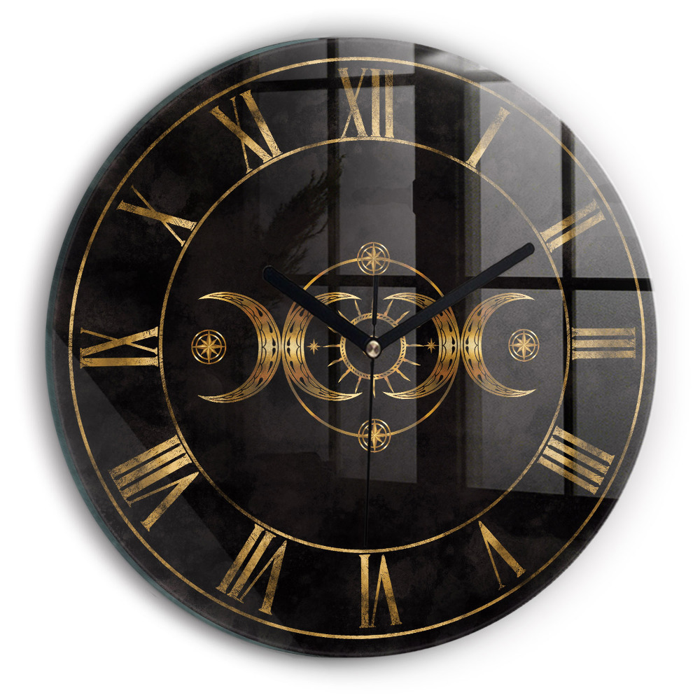 Zegar szklany fi30 Złote cyfry rzymskie