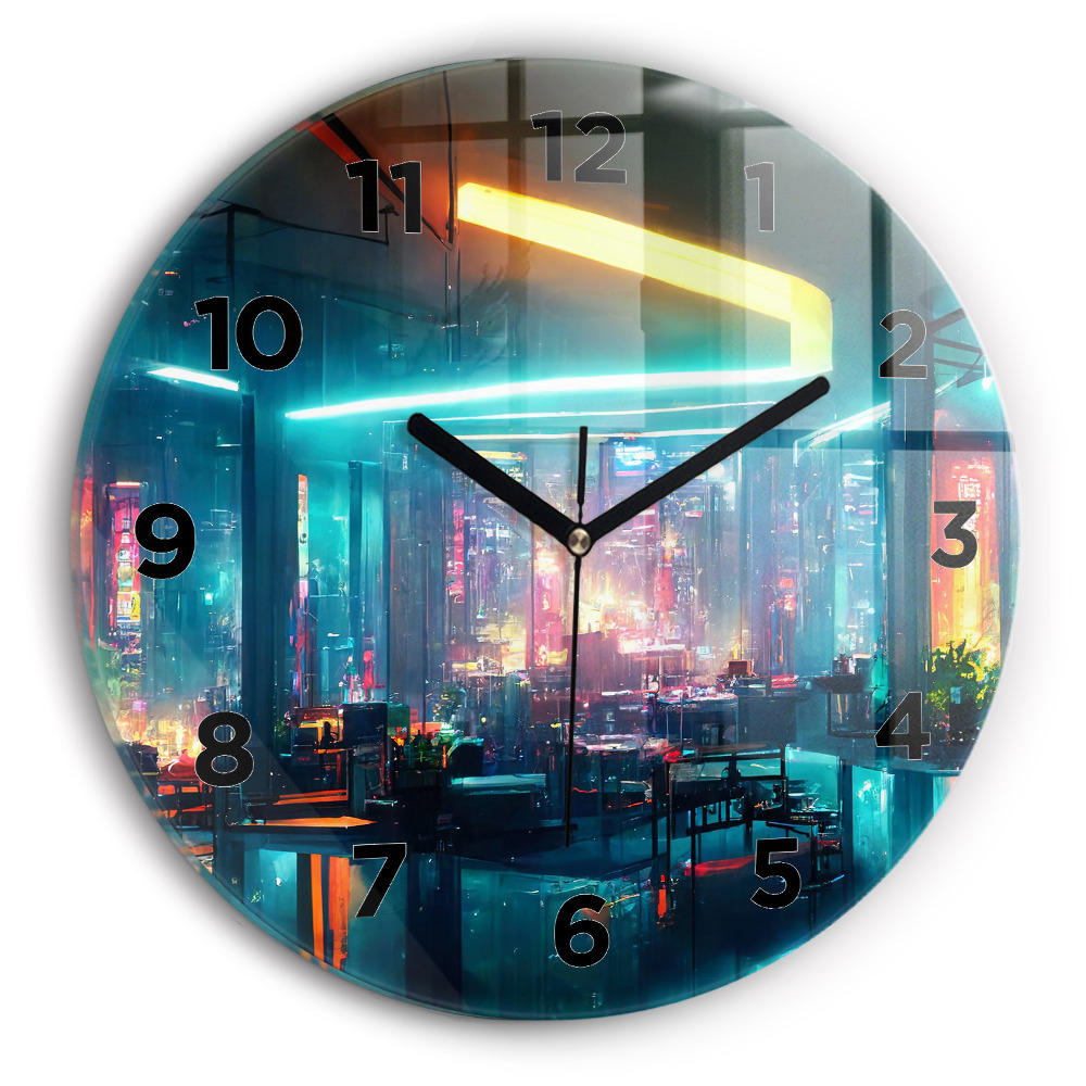 Zegar szklany fi30 Miasto w stylu cyberpunk
