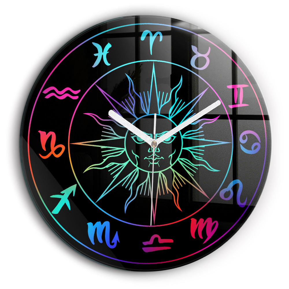 Zegar szklany fi60 Kolorowe znaki zodiaku