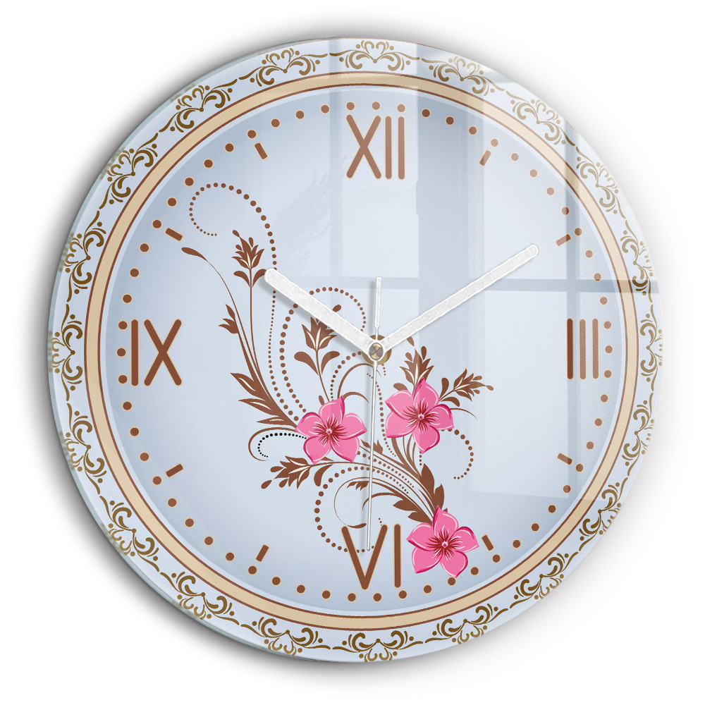 Zegar szklany fi60 Różowe kwiaty