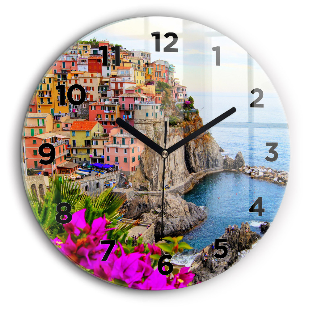 Wybrzeże Cinque Terre Zegar szklany fi60